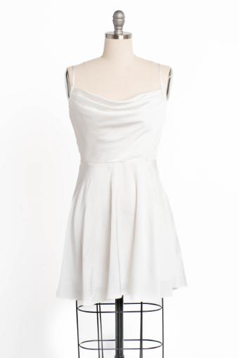 Megan White Satin Mini Dress with Cowl Neck #10 Ivory thumbnail