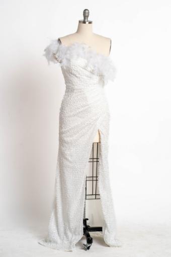 Jordan Maxi One Shoulder Sequin and Feather Dress #12 White thumbnail