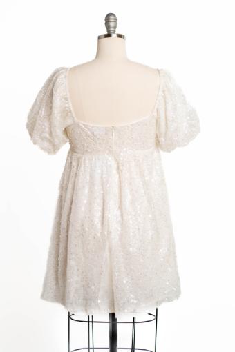 Rorey Babydoll Puff Sleeve dress with Sparkle and Pearl Detail #6 White thumbnail