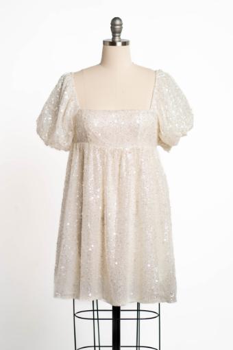 Rorey Babydoll Puff Sleeve dress with Sparkle and Pearl Detail #3 White thumbnail