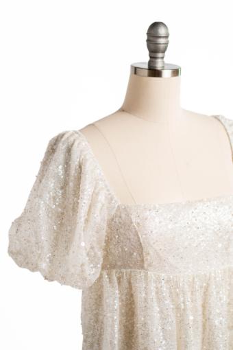 Rorey Babydoll Puff Sleeve dress with Sparkle and Pearl Detail #4 White thumbnail