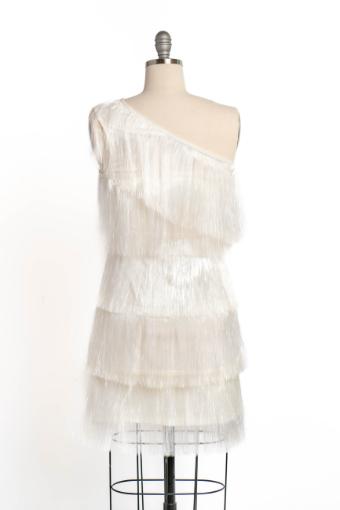 Zelda One Shoulder Tiered Tinsel Fringe Mini Dress #12 White thumbnail