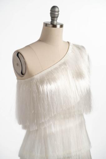 Zelda One Shoulder Tiered Tinsel Fringe Mini Dress #13 default White thumbnail