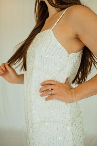 Daisy White Mini Dress with sequin and Pearl Detailing #9 White thumbnail