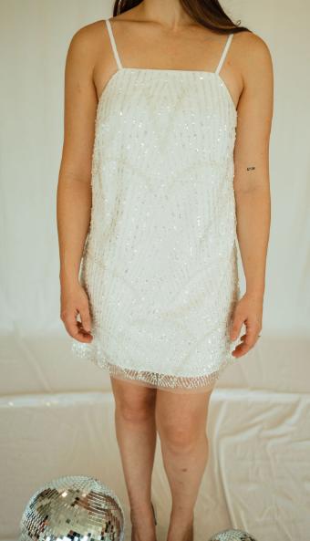 Daisy White Mini Dress with sequin and Pearl Detailing #13 White thumbnail