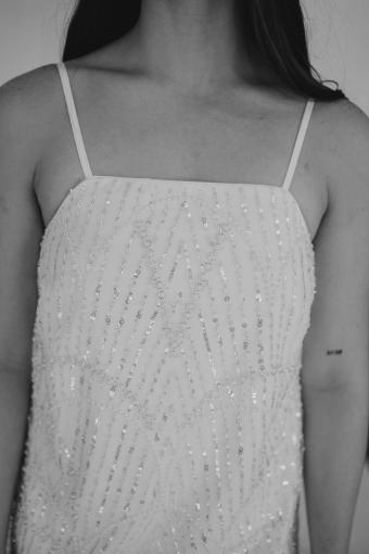 Daisy White Mini Dress with sequin and Pearl Detailing #14 White thumbnail