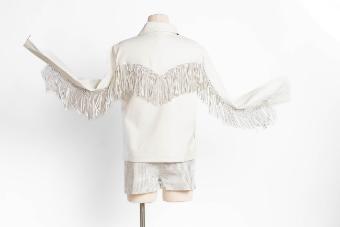 Aryn Rhinestone Fringe Faux Leather Jacket #16 White thumbnail