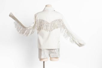 Aryn Rhinestone Fringe Faux Leather Jacket #15 White thumbnail