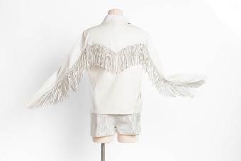 Aryn Rhinestone Fringe Faux Leather Jacket #17 White thumbnail