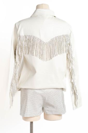 Aryn Rhinestone Fringe Faux Leather Jacket #13 White thumbnail