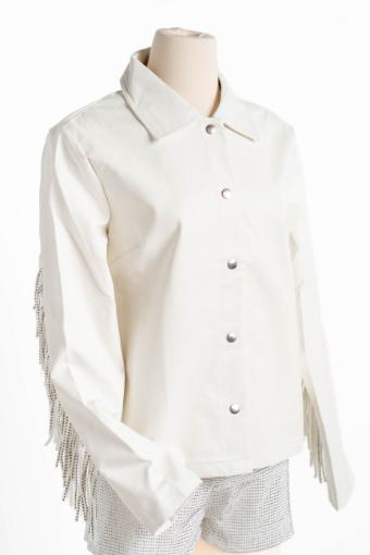 Aryn Rhinestone Fringe Faux Leather Jacket #12 White thumbnail