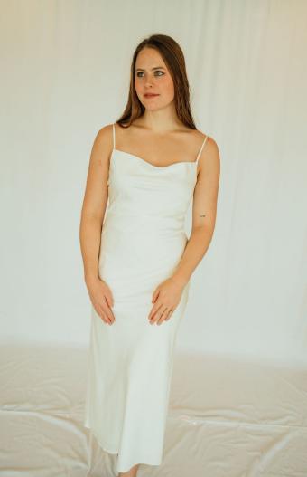 Tanya Midi Slip Dress with Flower Detail Trim Down the Back #9 Ivory thumbnail