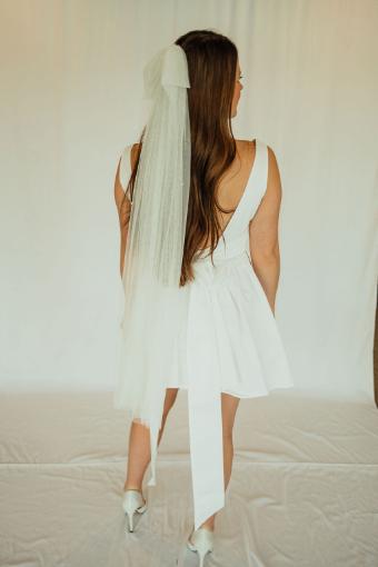 Fingertip length floppy soft tulle bow veil with scatted pearls #3 Iv thumbnail