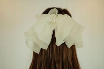 Giant Organza Bow Hair Clip #5 White thumbnail