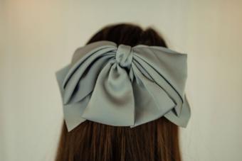 Giant Satin Bow Hair Clip- Grey/Blue #1 Grey/Blue thumbnail