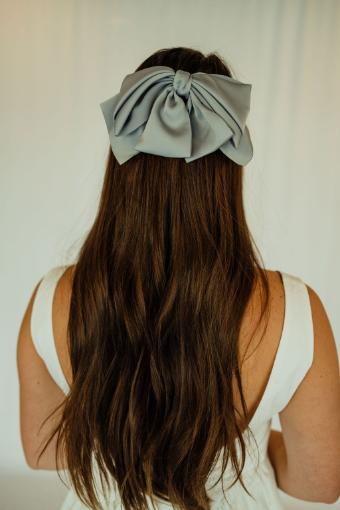 Giant Satin Bow Hair Clip- Grey/Blue #0 default Grey/Blue thumbnail