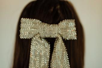 Silver Beaded Hair Bow Clip #5 Silver thumbnail