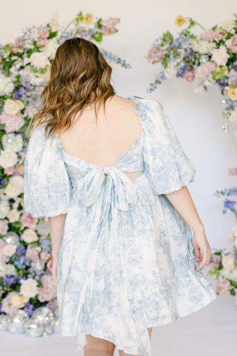 Jenny Floral Printed Mini Dress with Pleats and Bow Detail #5 Blue thumbnail