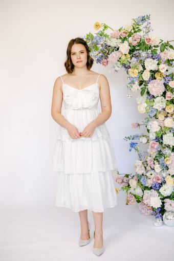 Jessica Tiered Midi Dress with Pleated Bow Detail #0 default Ivory thumbnail