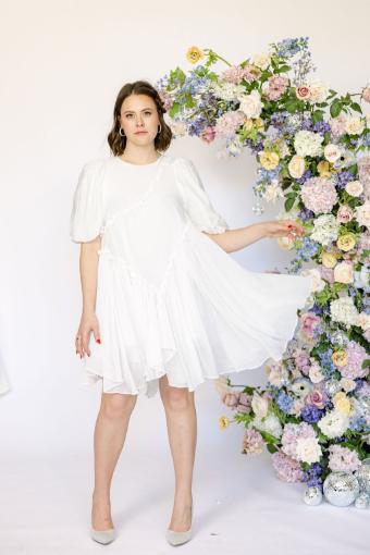 Paris Asymmetrical Mini Babydoll Dress #0 default Off White thumbnail