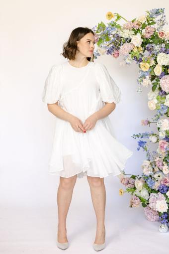 Paris Asymmetrical Mini Babydoll Dress #2 Off White thumbnail