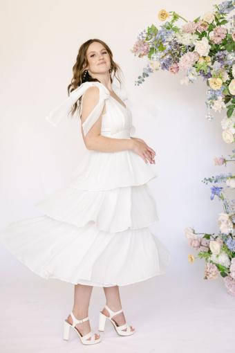 Becca Flowey Tiered Midi Dress with Tie Bow Strap #2 White thumbnail