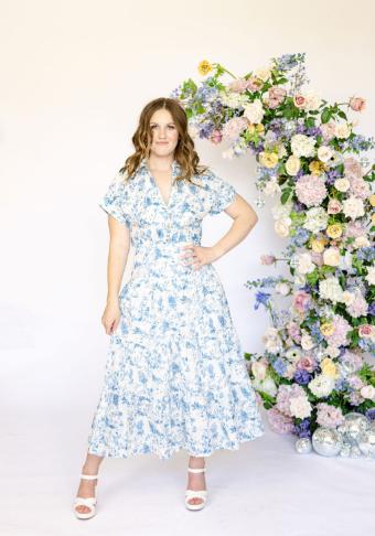 Amber Printed Eyelet Tiered Shirt Dress #1 Blue thumbnail