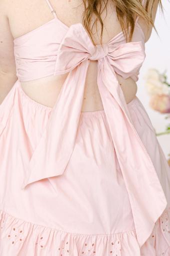 Madi Cotton Poplin Poof Sleeve Mini Dress with Bow Back Detail #2 Blush Pink thumbnail