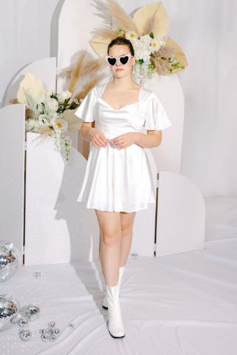 Harper White Satin Mini Dress with Flutter Sleeve #1 White thumbnail